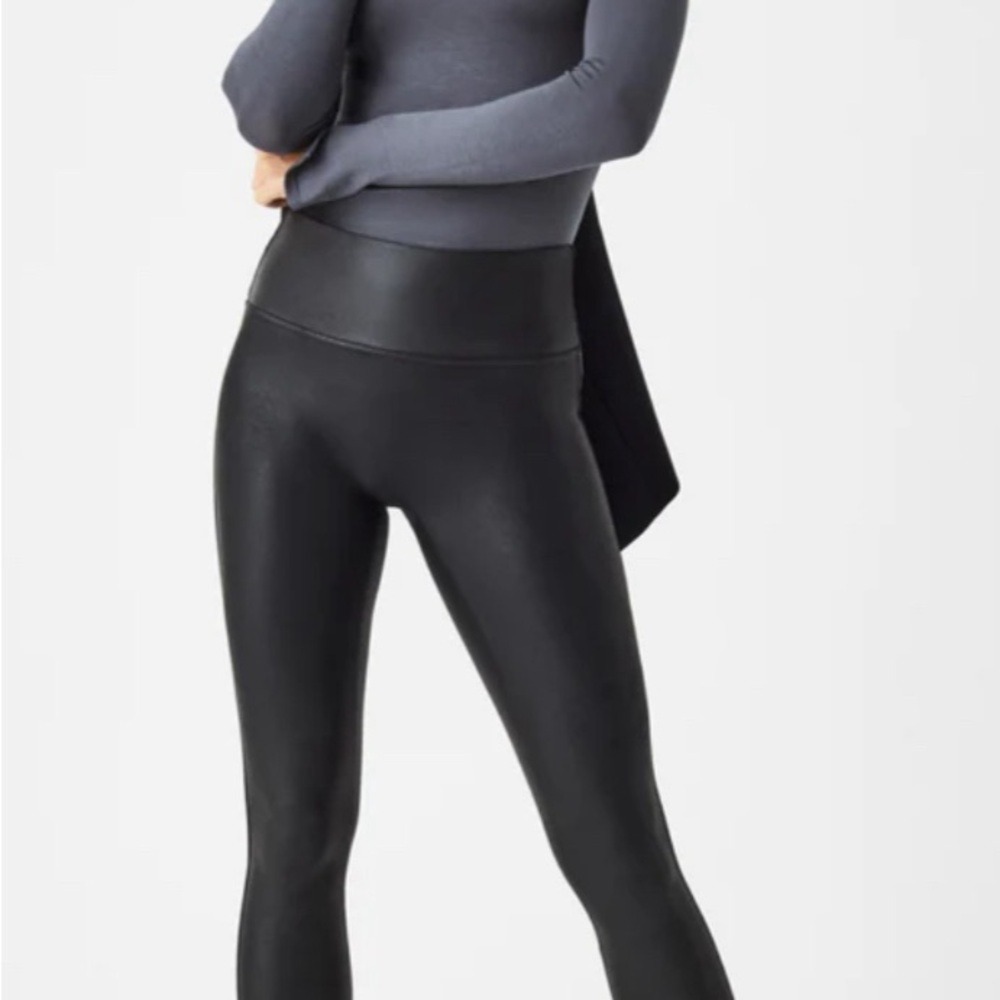 Spanx Faux Leather Leggings‎ Black High Waisted Compression Pants Medium